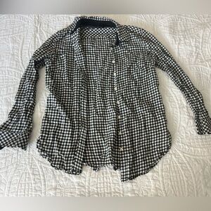 Talbots Black and White Checkered Button Down Shirt